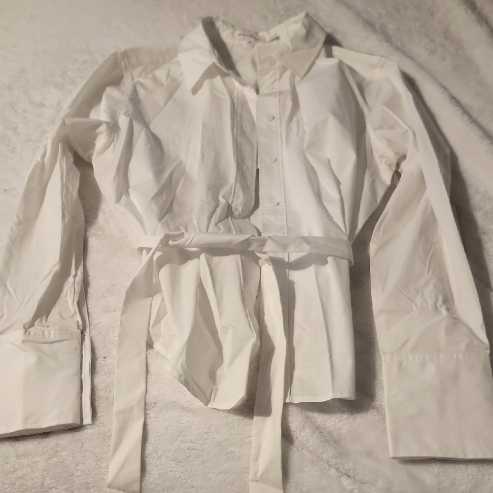 Good American Cream Button-Up Shirt